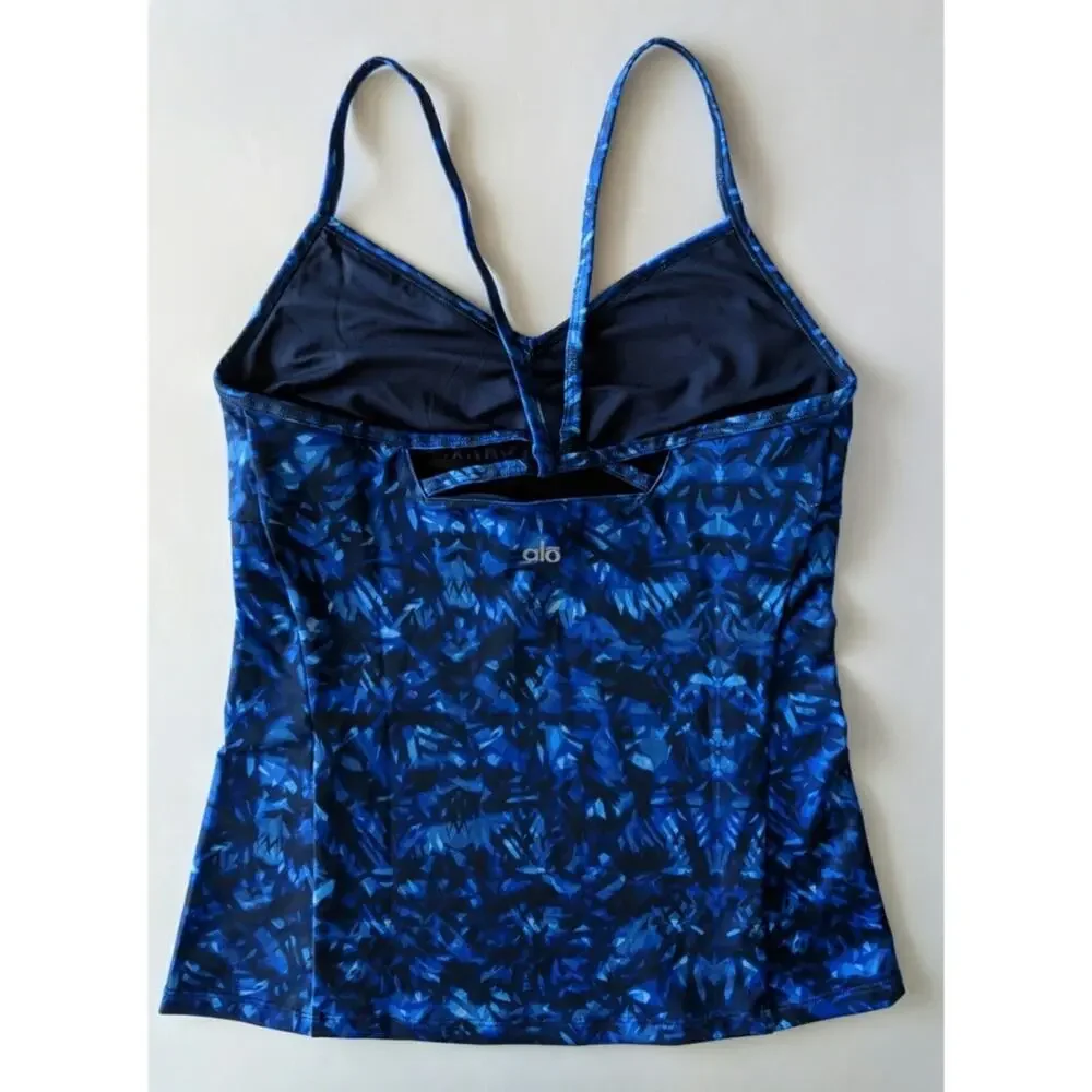 Alo Yoga Lure Long Bra Top Kaleidoscope Blue Fitted Stretch M NWOT - Picture 2 of 7